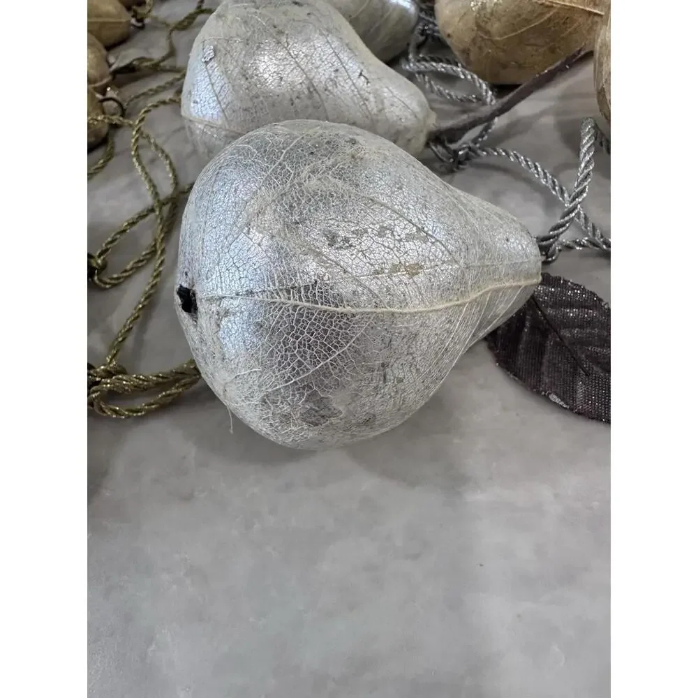 Pear Faux Fruit Garland, Silver & Gold, Christmas, 68in Long, 3 Strands